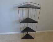 Mid Century Corner Shelf 4 Tier Display Shelving Collapsible Metal Plant Stand Rose Gold and Black Curio Holder Vintage Metal Rack
