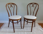 Pair of Vintage Bentwood Thonet Cafe Chairs Walnut Finish Cotton Duck Upholstery Seats Romania Wood Restaurant Seating 20 Available