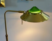 Vintage Adjustable Brass Reading Lamp Art Deco Floor Lamp Green Library Light Mid Century Modern Hollywood Regency Lighting Telescoping