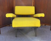 Bright Yellow Bentwood Armchair Mod Floating Arm Design Vintage Black Bent Plywood Frame Mid Century Modern Armchair Living Room Furniture