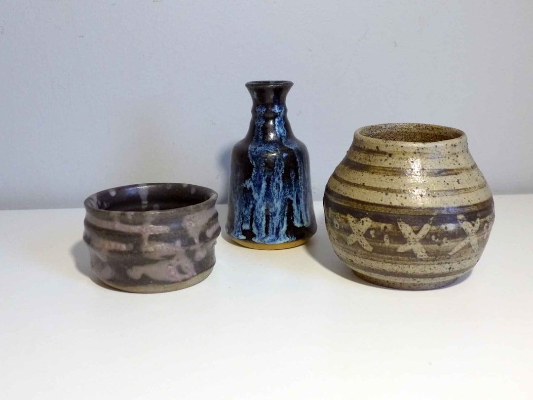 3 Mid Century Hand Thrown Studio Pottery Vases Signed Hamilton 78 ...