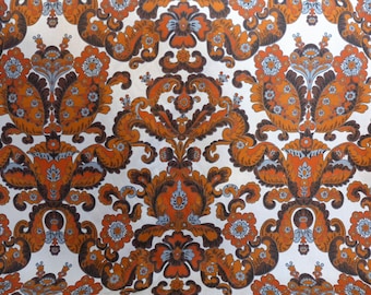 Vintage Retro Print Upholstery Fabric by the Yard 54" Wide Floral Print Orange Brown Cotton Duck 7 Yards Available Scandinavian Inspired