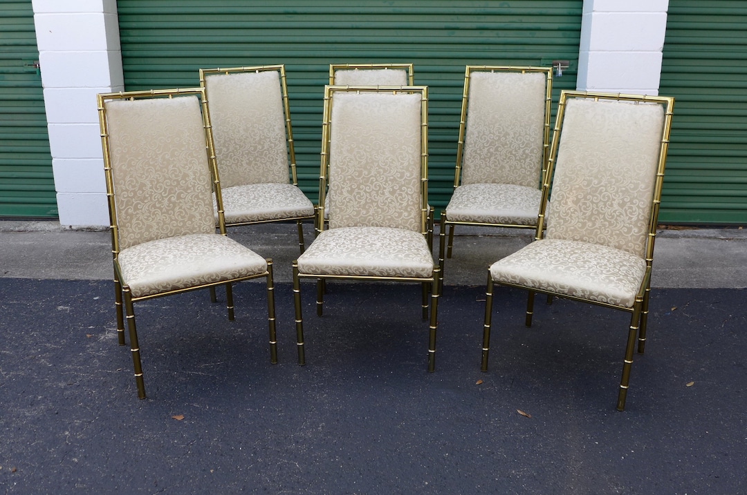 ヴィンテージオーダーチェアー Set of 6 Gold Faux Bamboo Metal Dining Chairs Vintage
