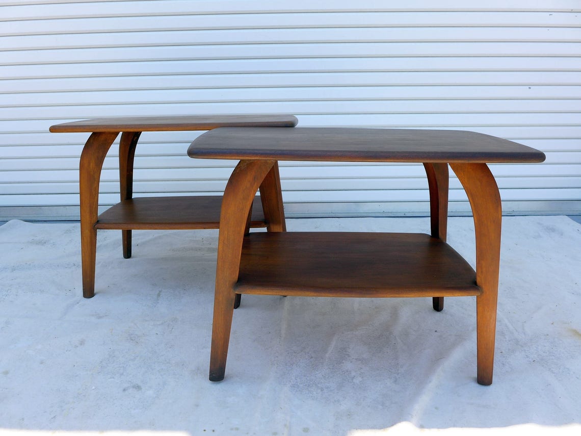 Pair of Heywood Wakefield End Tables Two Tier Saber Leg Side Etsy