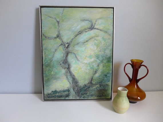 Ruth Patton Bare Tree Original Signed Oil Painting on Board Vintage Impressionist Framed Art Mid Century Modern Forest Winter Tree Landscape