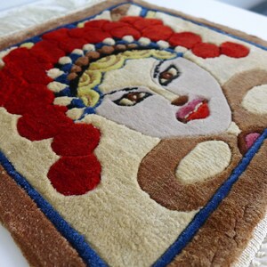 Geisha and Samurai Silk Rug Wall Hangings Vintage Small Plush Oriental Rugs with Delicate Fringe Asian Decor Japan Wall Art image 7