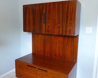 Ib Kofod Larsen Rosewood Wall Unit Double Cabinet Danish Modern Office Storage TV Credenza Vintage Mid Century Bar Faarup Møbelfabr