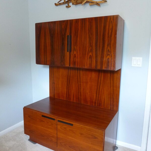 Ib Kofod Larsen Rosewood Wall Unit Double Cabinet Danish Modern Office Storage TV Credenza Vintage Mid Century Bar Faarup Møbelfabr