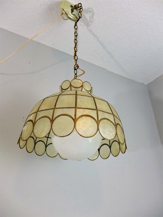 Capiz Shell Chandelier Vintage Opalescent And Brass Scallop Etsy