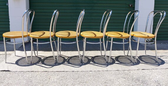 6 Italian Chrome Thonet Chairs Cane Seats Chrome Double Hoop