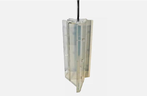 Thick Lucite 3 Panel Triangular Vintage Table Lamp Skyscraper Hollywood Regency Lamp Chrome Mid Century Modern Karl Springer Era Designer