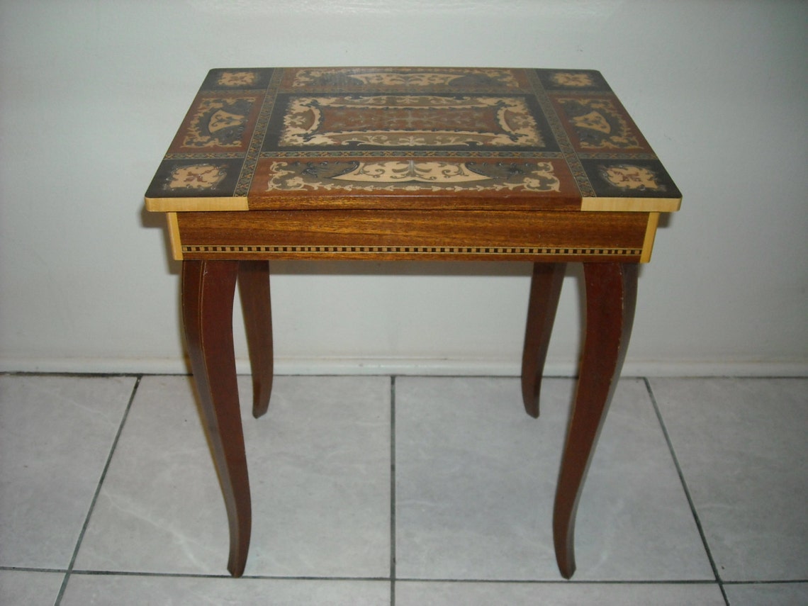 Italian Inlaid Wood Music Box Table Jewelry or Sewing Side Etsy