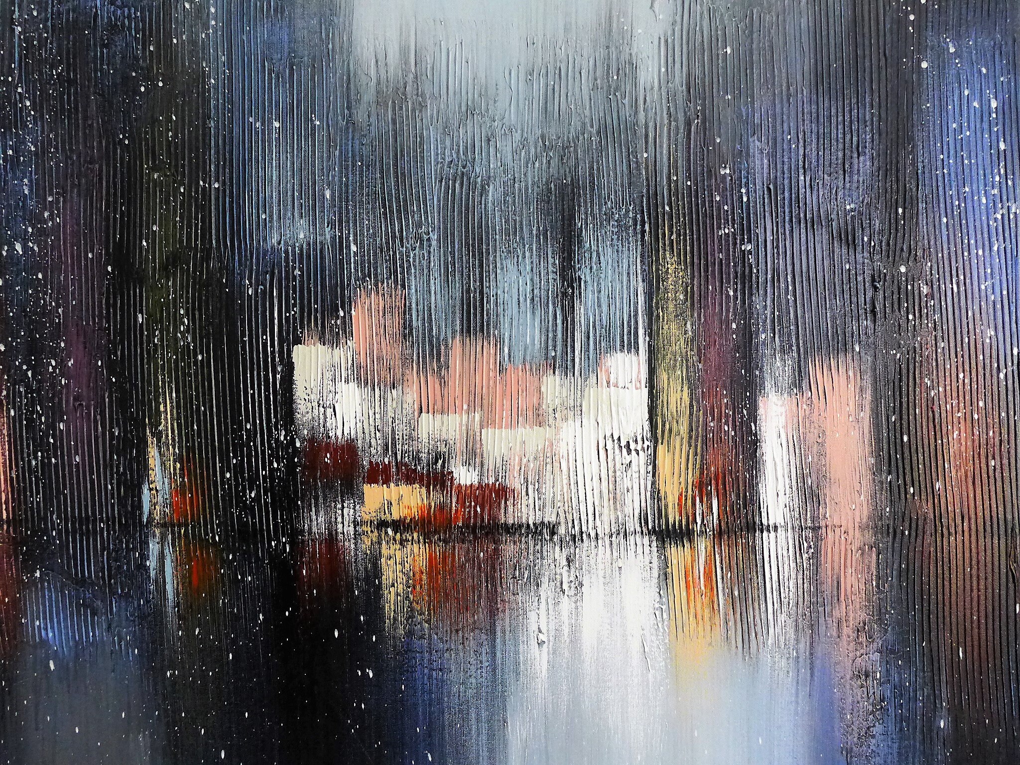 Abstract Skyline Original Painting by Andrew Signed Framed Mid Etsy