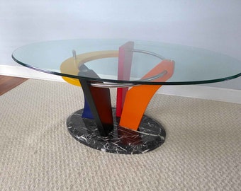 Memphis Design Marble and Glass Coffee Table 1980s Colorful Memphis Design Marble and Glass Coffee Table 1980s Colorful