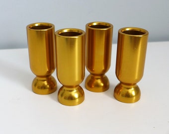 4 Modernist Gold Candlestick Holders Vintage Aluminum Taper Candle Holder Set Shot Glasses Mid Century Modern Minimalist Hollywood Regency