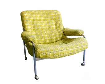 Swedish Chrome Lounge Chair Vintage Broderna Anderssons Yellow Plaid Club Chair Attributed Bruno Mathsson Rolling Casters