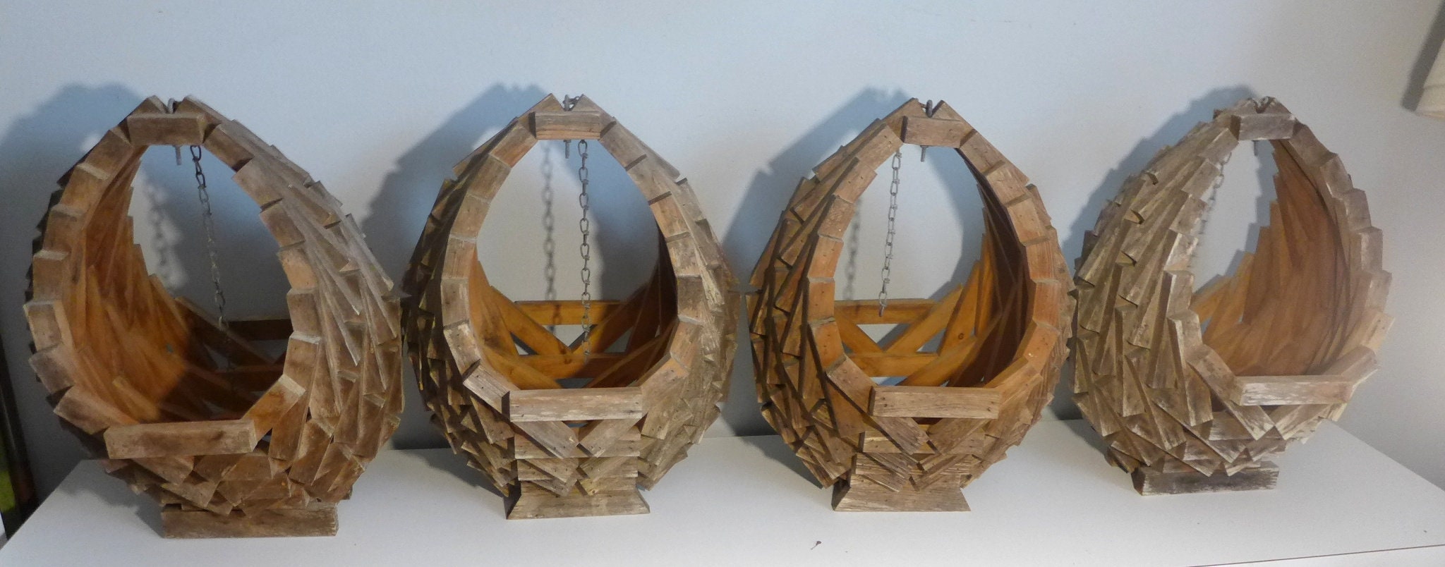 Weathered Cedar Hanging Plant Basket Hand Made Wood Block