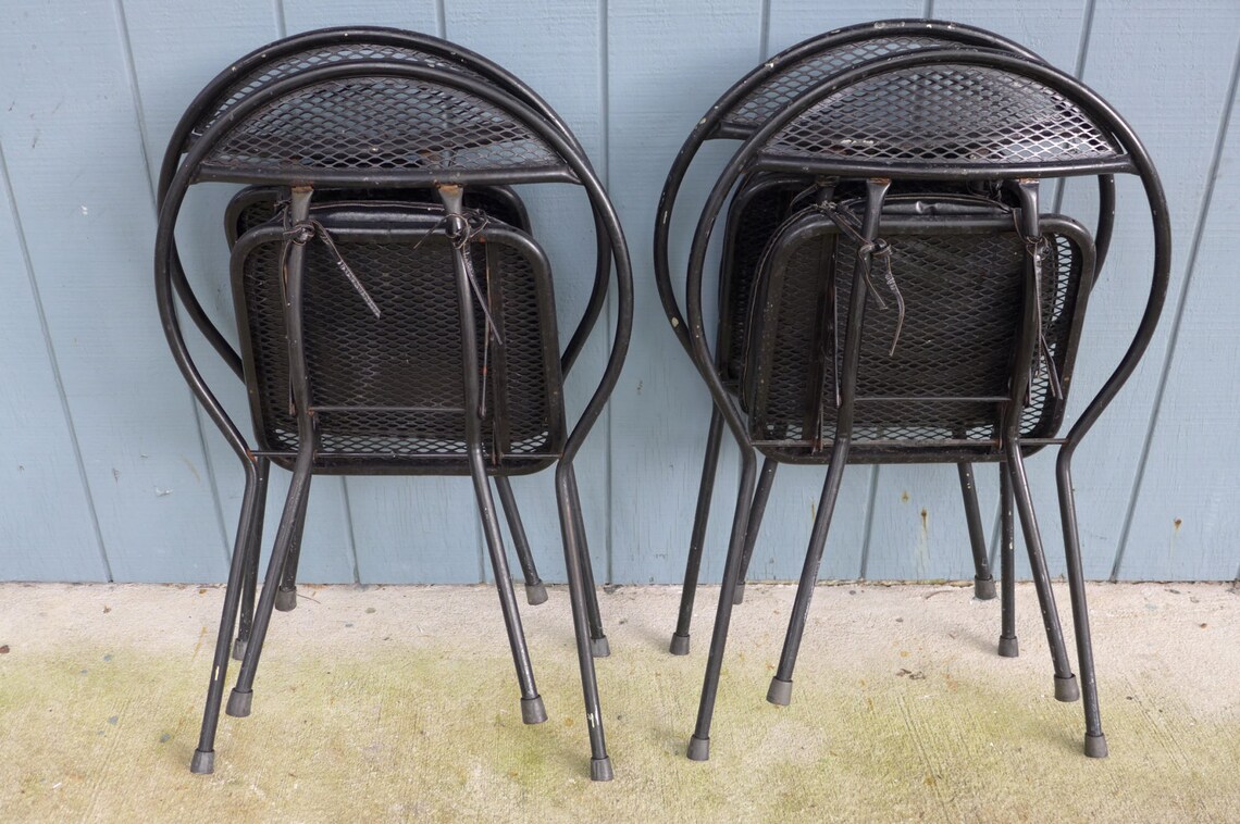 Set of 4 Folding Patio Chairs Salterini Style Mesh Orb Black Etsy