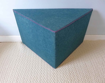 Teal Postmodern Triangle Table Upholstered Corner Table Purple Piping Large Blue Pop Memphis Ottoman 1980s End Table