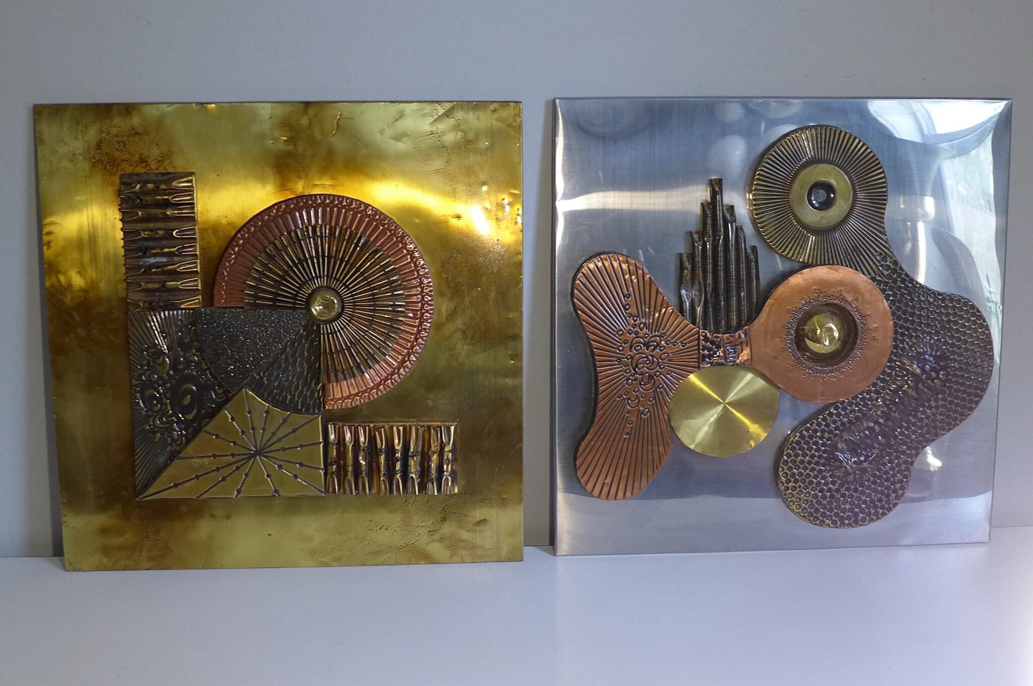 2個セットウォールアート 金属モダンアート Stephen Chun Stephen Chun Brutalist Abstract Wall Sculpture Mid Century