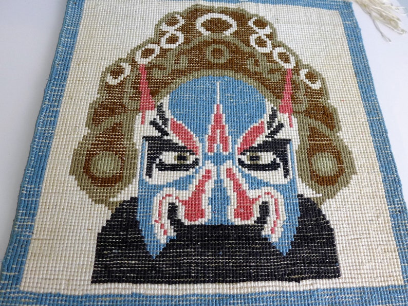 Geisha and Samurai Silk Rug Wall Hangings Vintage Small Plush Oriental Rugs with Delicate Fringe Asian Decor Japan Wall Art image 6