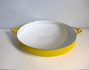 Large Yellow Dansk Kobenstyle Paella Pan IHQ France 13 Inch Enamel Saute Cookware Tray Serving Platter Jens Harold Quistgaard
