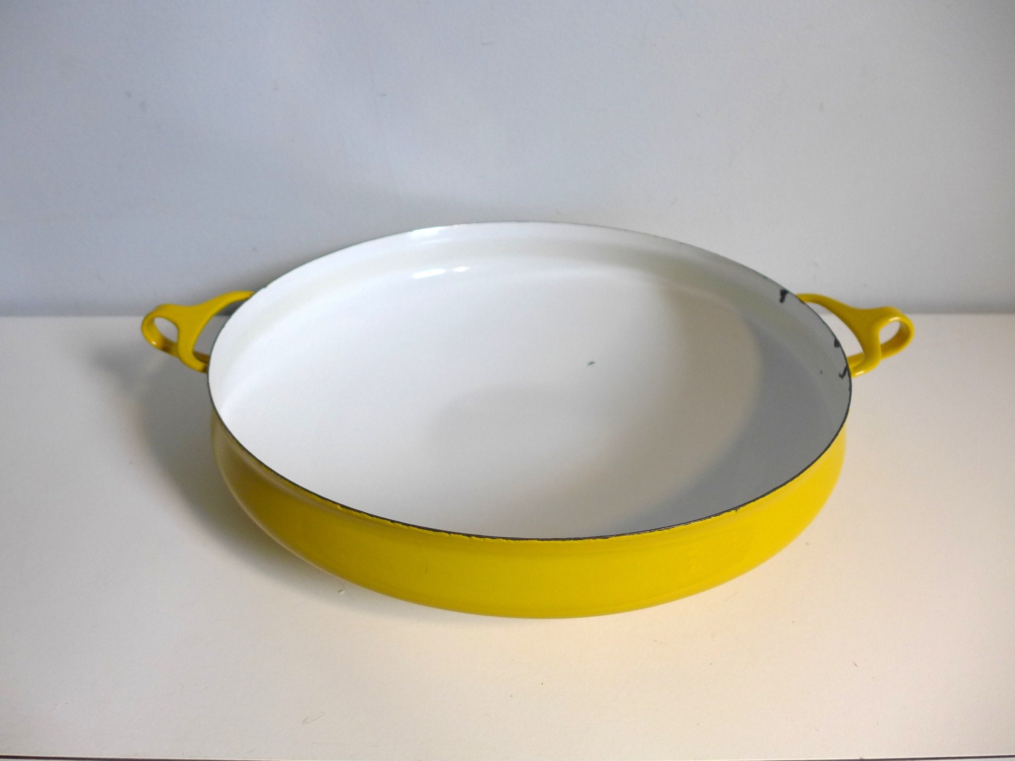 Vintage Enamel Pan Set of 3, Retro Enameled Paella Pan, Red Yellow