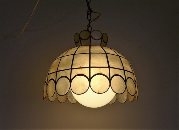 Capiz Shell Chandelier Vintage Opalescent And Brass Scallop Etsy