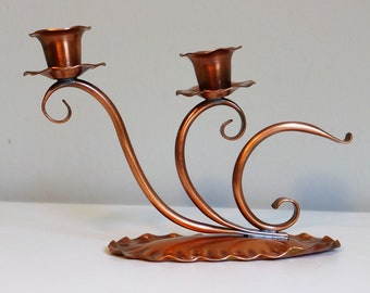 Vintage Gregorian Copper Scroll Work Swirled Candlestick Holder