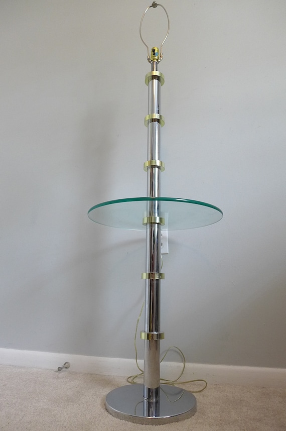 Vintage Chrome Floor Lamp With Glass Table Hollywood Regency Gold