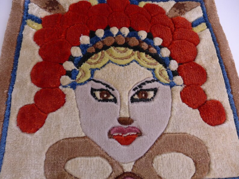 Geisha and Samurai Silk Rug Wall Hangings Vintage Small Plush Oriental Rugs with Delicate Fringe Asian Decor Japan Wall Art image 3