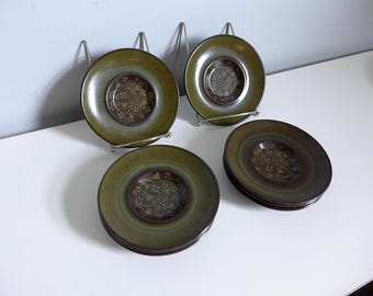 Set of 8 Franciscan Madeira Saucers 5.75" Vintage Earthenware Deep Green Brown Mid Century Modern China