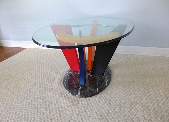 Memphis Design Marble and Glass Coffee Table 1980s Colorful