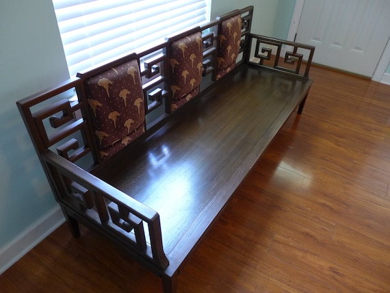 Carved Wood Chinoiserie Sofa Vintage Asian Settee Ming Style Bench