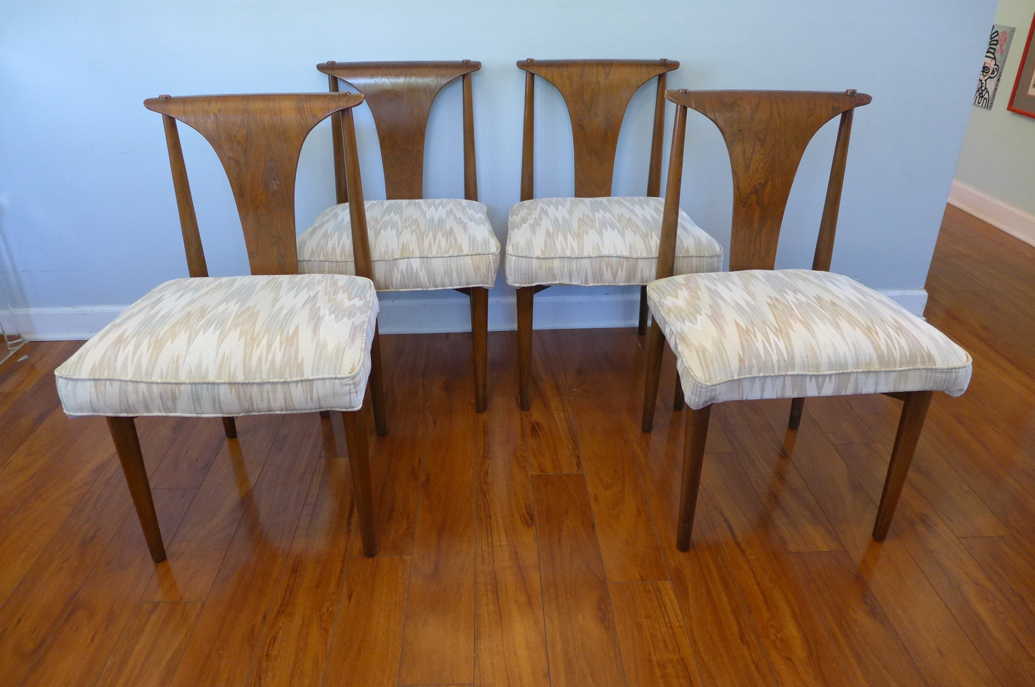 Ethan Allen 'Parker' Chairs in a berry color flame stitch fabric