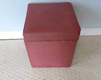 Red Vinyl Storage Ottoman Mid Century Modern Sewing Box Cube Foot Stool Vintage Living Room Hassock Home Beautiful