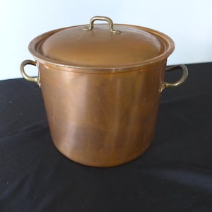 Duoro Copper 6 QT Stockpot Tin Lined Brass Handles Vintage BM Portugal Rustic Copperware Stock Pot Benjamin & Medwin