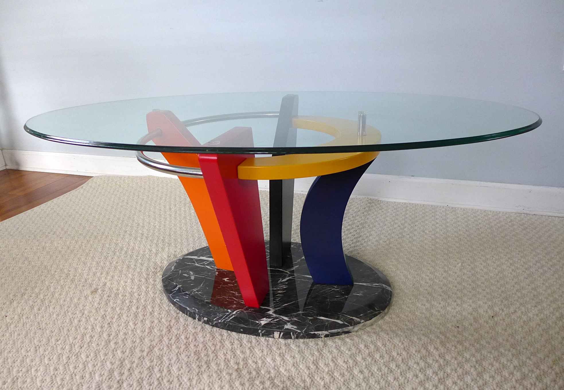 Memphis Design Marble and Glass Coffee Table 1980s Colorful Memphis Design Marble and Glass Coffee Table 1980s Colorful
