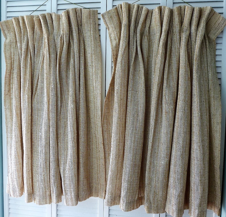 Vintage Open Weave Pinch Pleat Curtains Pair Of Natural Beige Etsy