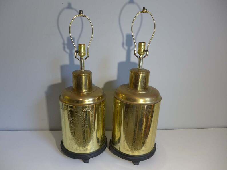 Pair of Brass Ginger Jar Table Lamps Asian Incised Floral Etsy