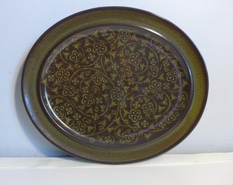 Franciscan Madeira Oval Platter 13.5" Vintage Earthenware Deep Green Brown Vine and Floral Pattern Mid Century Modern Serving Plate