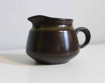 Jarra de leche Madeira Franciscana, vintage, de barro, verde oscuro y marrón, moderna de mediados de siglo, vajilla retro de porcelana