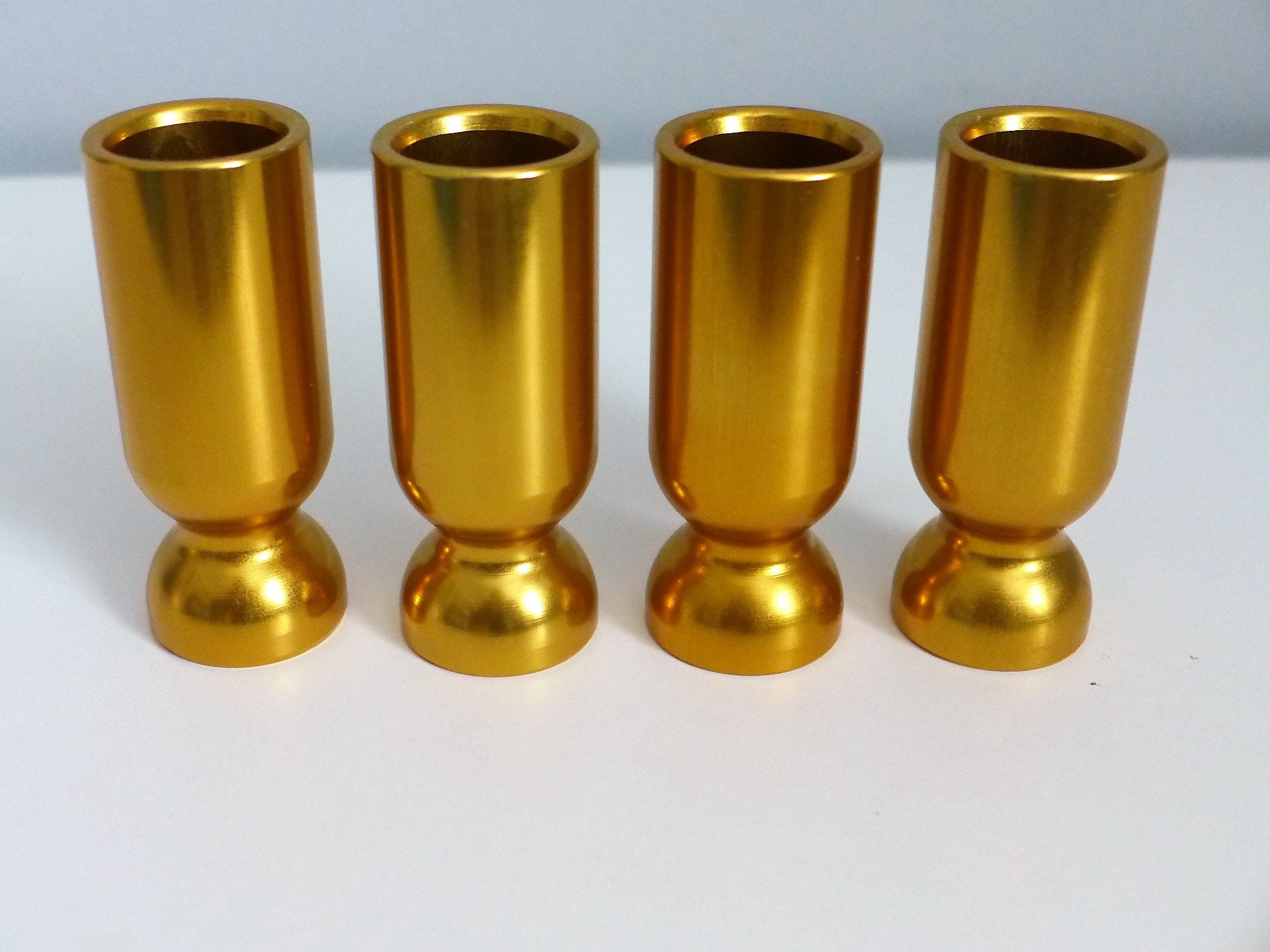 4 Modernist Gold Candlestick Holders Vintage Aluminum Taper Etsy