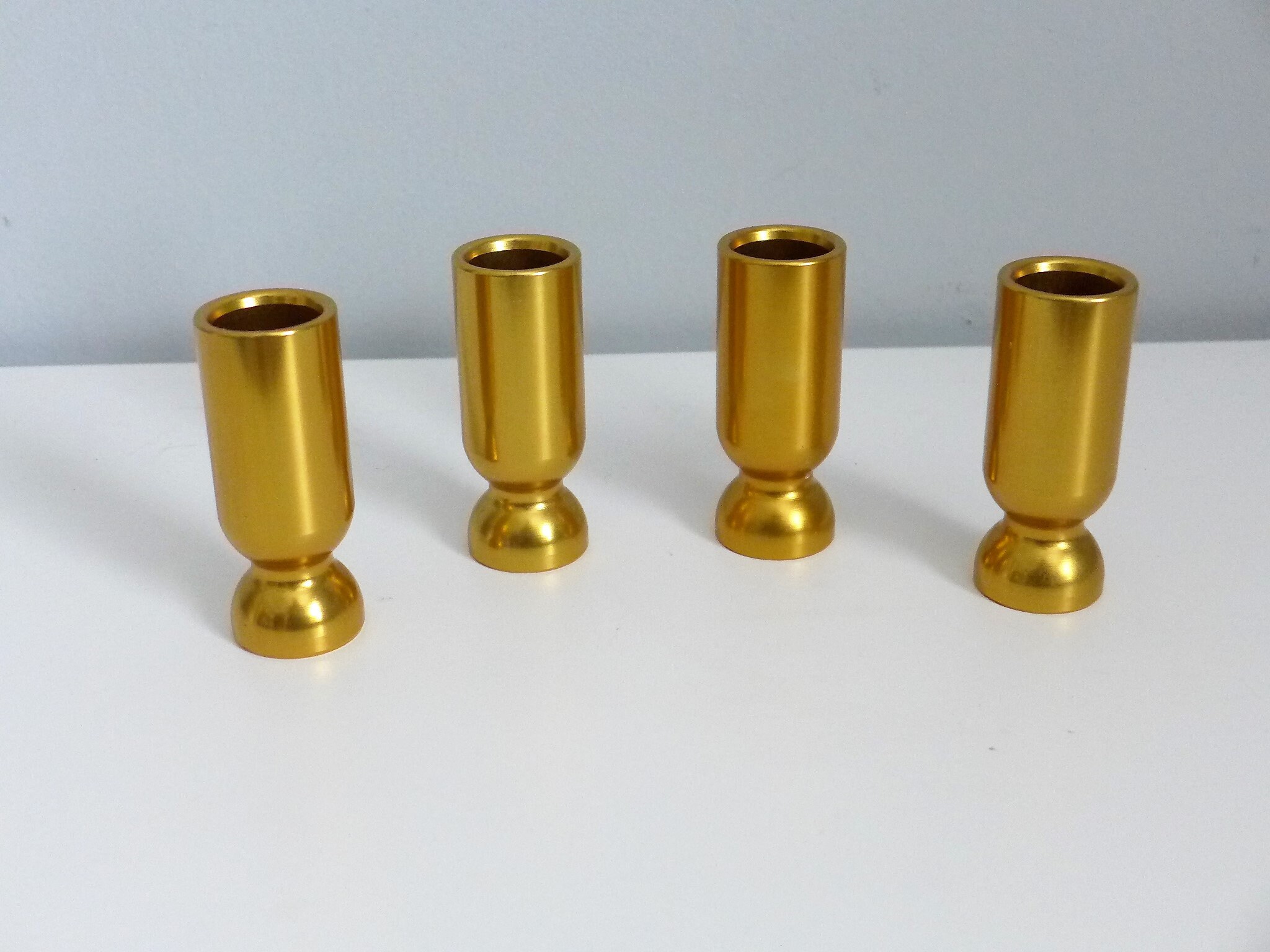 4 Modernist Gold Candlestick Holders Vintage Aluminum Taper Etsy