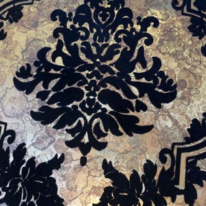 Vintage Flocked Wallpaper 4 Yards Pieces Black Medallion Gold Metallic Pebbled Background Project Lot Wall-Tex Flocks Canvas Backing IOB image 6