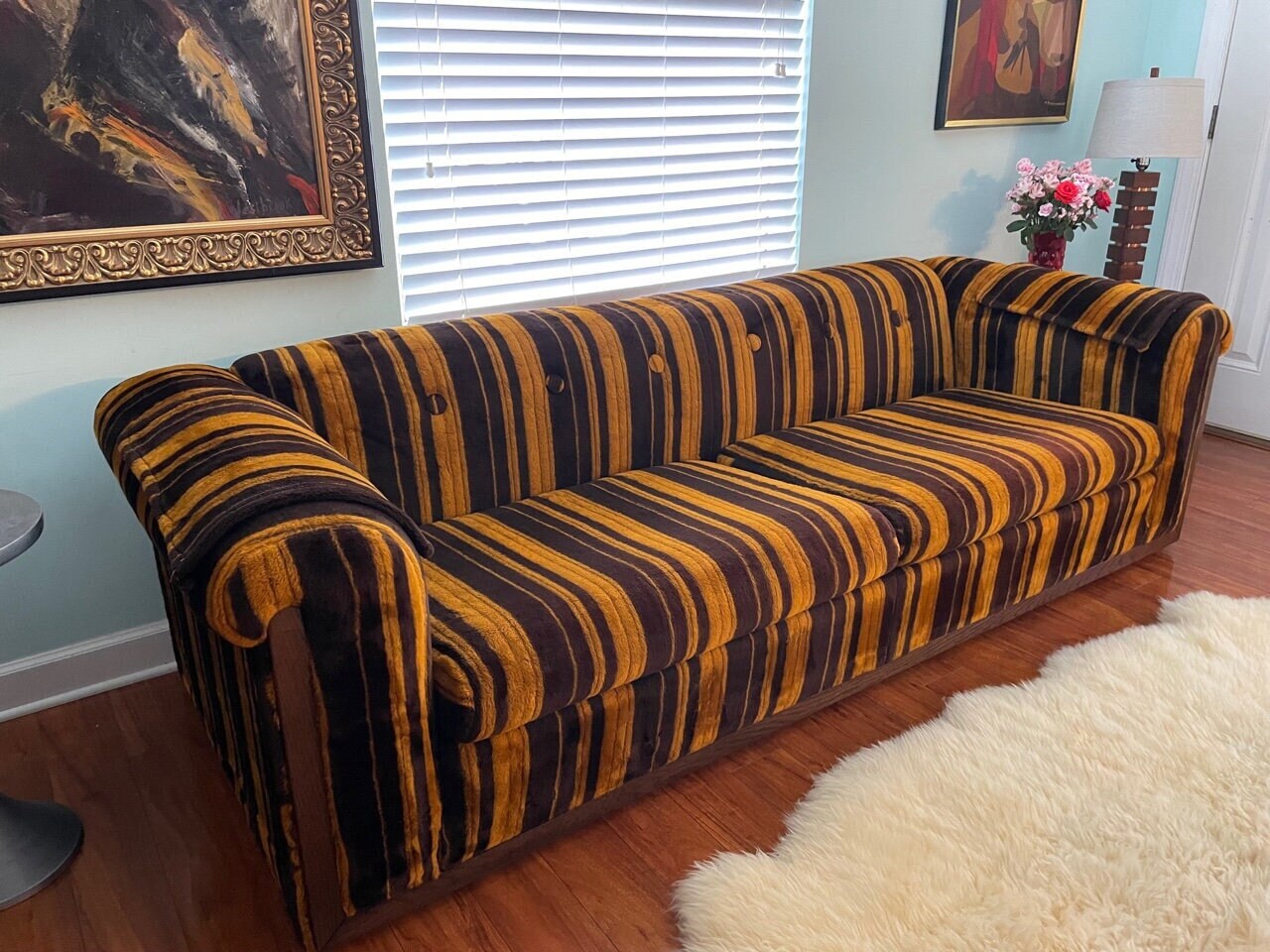 Plush Striped Sofa Groovy Vintage Brown Orange Gold Stripe 8 - Etsy