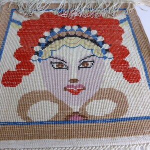Geisha and Samurai Silk Rug Wall Hangings Vintage Small Plush Oriental Rugs with Delicate Fringe Asian Decor Japan Wall Art image 8