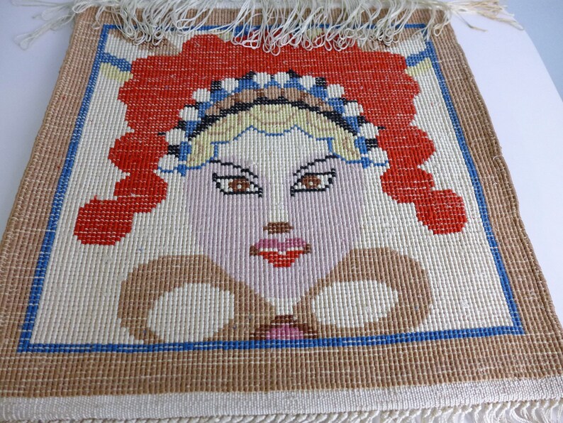 Geisha and Samurai Silk Rug Wall Hangings Vintage Small Plush Oriental Rugs with Delicate Fringe Asian Decor Japan Wall Art image 8
