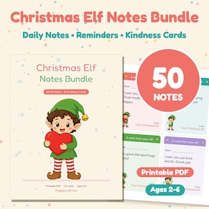 Christmas Elf Notes Printable, 50 Elf Notes and Kindness Cards, Daily Elf Letters, Gentle Reminder Notes, Toddler Elf Ideas, PDF