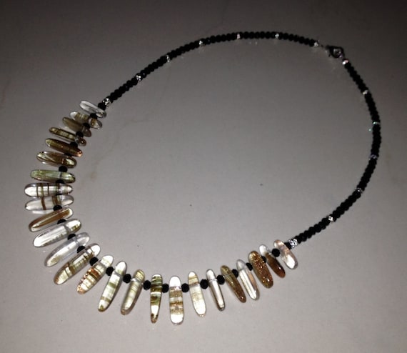Items similar to Gold Toned Quartz Stick and Crystal Necklace ...